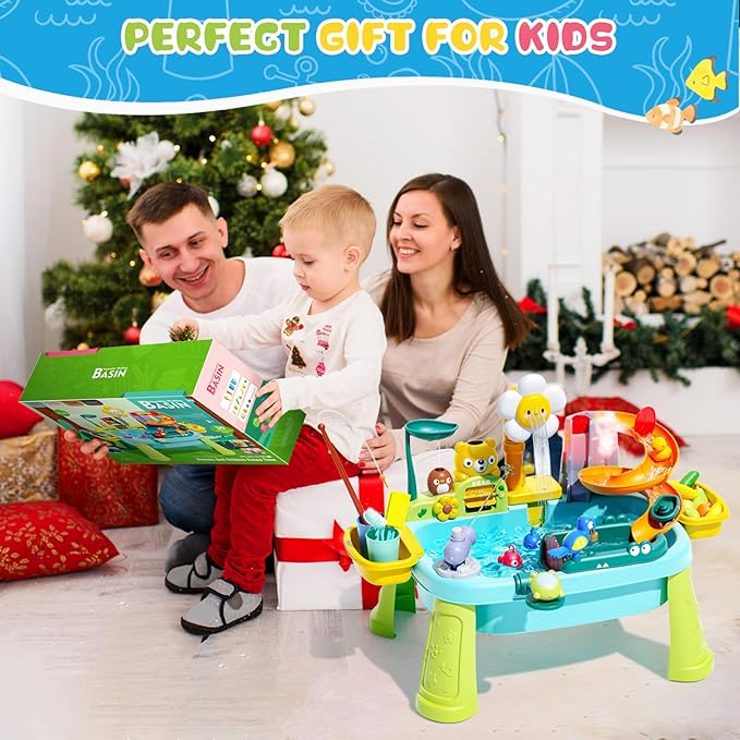 2026 Upgraded Toddler Sand Water Table Toy with Electric Water Pump, Kids Sand Water with Faucet/Play Food Accessories/Fishing Toy, Kitchen Play Sink Toys for Girl Boy Age 3+ (Blue)