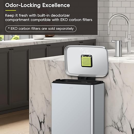 EKO Madison Matte Grey Stainless Steel 50 Liter/13.2 Gallon Step Trash Can with Inner Liner - Fingerprint Resistant Finish