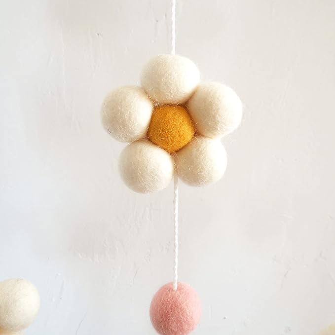 Daisy Mobile for Crib Boho Baby Crib Mobile for Girls Pink Felt Flower Baby Mobile for Crib