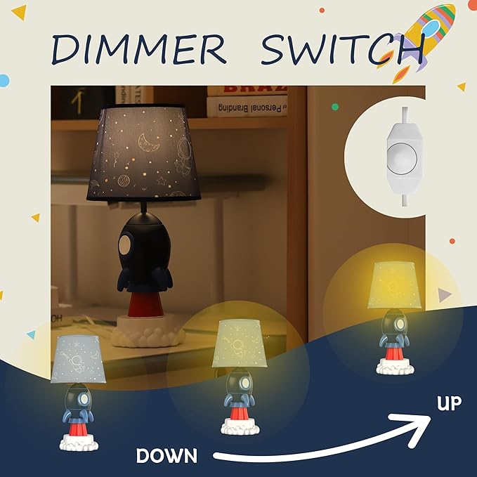 Rocket Lamp,Kids Lamp,Space lamp with E26 LED Blub & Shade,Space Decor for Boys Room,Apply to Space Themed Bedroom Decor(Blue)