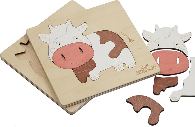 Happy Cow Wooden Puzzle for Kids | 5 Piece Jigsaw Puzzle for Preschool Kids | Learning Educational Toys Gifts for Boys Girls Ages 3+ Years.