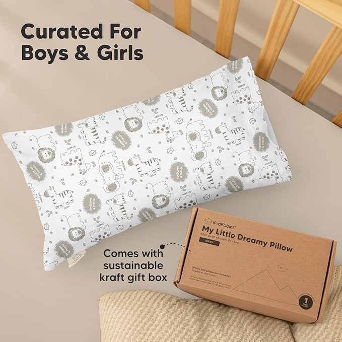 Toddler Pillow with Pillowcase - 10x18 My Little Dreamy Kids Travel Bed Pillows for Sleeping, Organic Cotton Small Pillowcase, Soft & Breathable, Machine Washable, 2-5 Years Old (Jolly Rainbow)