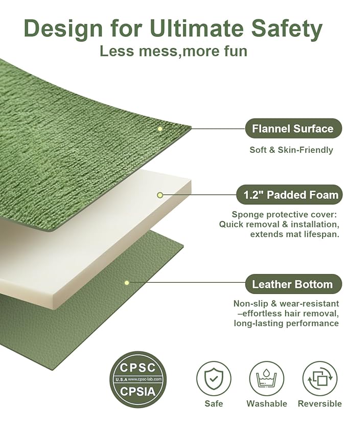 Baby Play Mat for Floor,1.2" Thick Padded Foam 50x50 playpen mat,Soft Velvet&Non-Slip Leather,Removable Cover,Washable,Nursery Rug for Baby Crawling,Toddlers,Infants,Kids,Yoga,Tatami,Sage Green