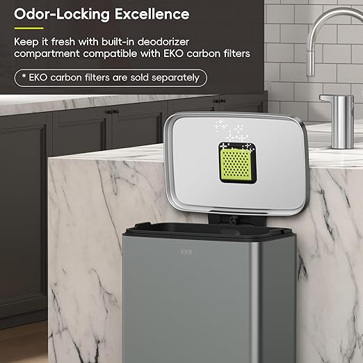 EKO Madison Nardo Grey Stainless Steel 50 Liter/13.2 Gallon Step Trash Can with Inner Liner - Fingerprint Resistant Finish