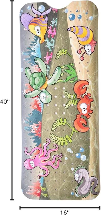 ENKOSI Bath Mat - Large Non Slip Bathtub & Shower Mat - Extra Long 40 x 16 Inch Bathroom Mats for Tub Nonslip Anti Slip Bathmats (Ocean Friends), 1 Pack