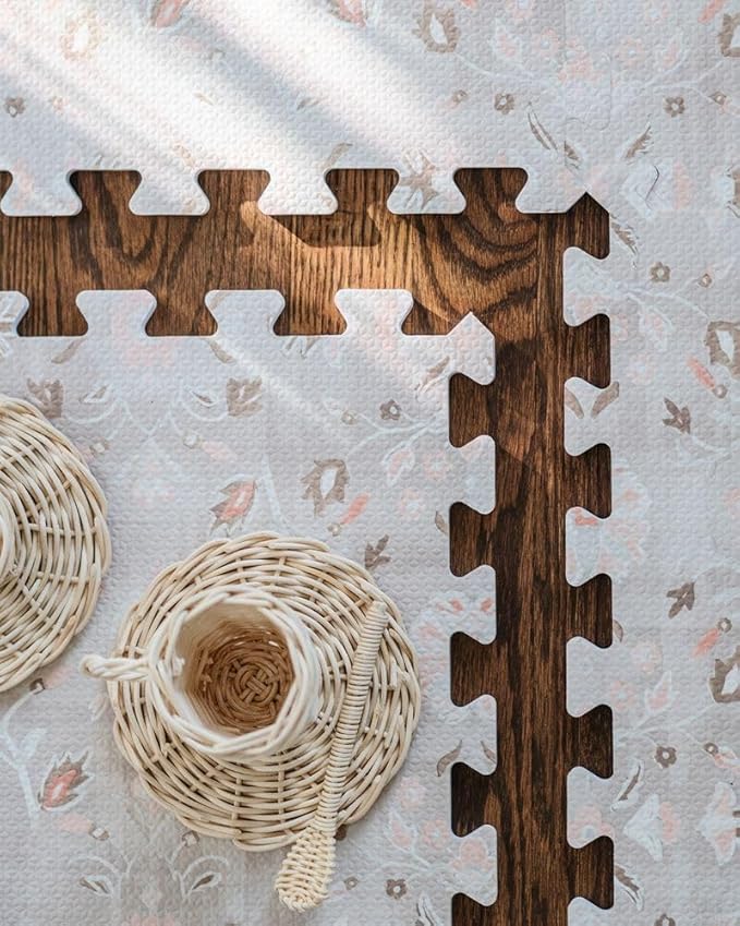 House of Noa Baby Play Mat – 4x6 Linen Gemma – Set of 6 Tiles – Cushioned EVA Foam Play Mat for Floor, Soft Interlocking Baby Crawling Mats for Hard Floors