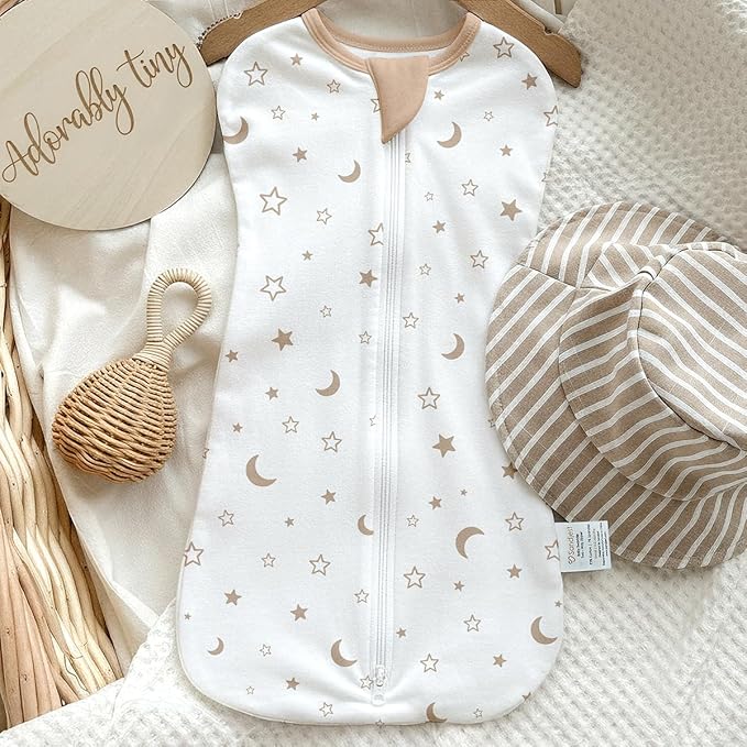 Baby Swaddle 0-2 Months, Cotton Arm-In Zipper Sleep Sack, Wearable Blankets Wrap for Newborn Infant Girls and Boys (Woodland Animal, Star Moon, Pack of 2)