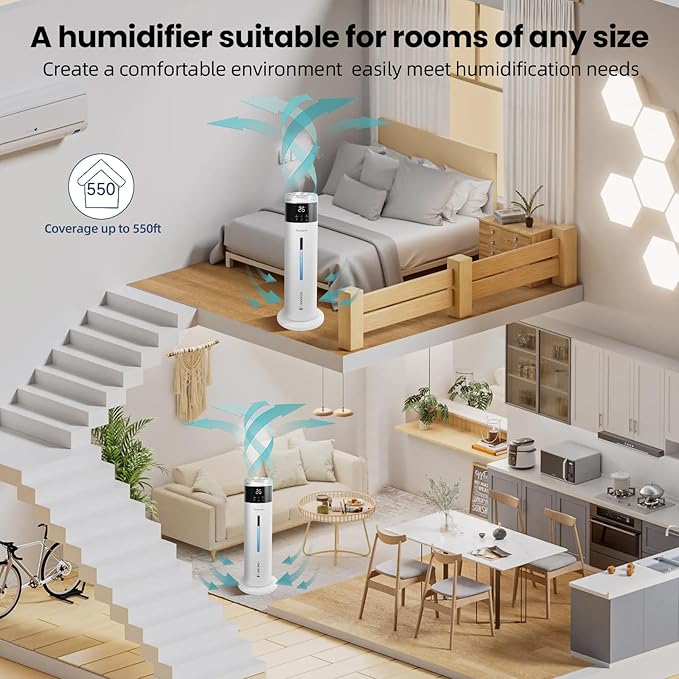 Large Humidifier for Bedroom, 8L/2.1Gal Ultrasonic Cool Mist, Remote control,Easy Clean with 350ML/H Large Mist Speed, Suitable for Kids Room Plant Yoga Study Room Office