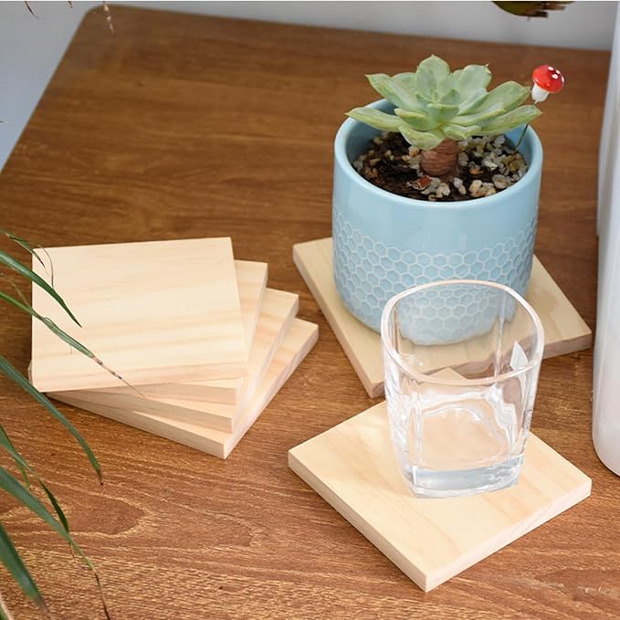4PCS Unfinished Wood Square Blocks for Crafts, 7x7x0.4in Blank Wooden Squares Pine Wood Boards for Carving,DIY Wood Coasters,Painting & Burning