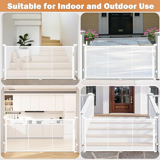 Retractable Baby Gates for Stairs, 78" Extra Wide Retractable Dog Gate with Support Rods for The House, 42" Extra Tall Baby Safety Gates Pet Gate for Doorways, Hallways, Indoor, Outdoor