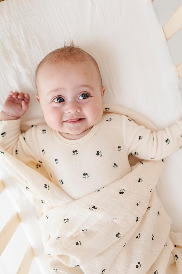 Ely's & Co. Muslin Swaddle Blanket 1-Pack for Baby Boy, 100% Cotton Muslin Extra Large Swaddle Receiving Blanket, 47”x47” (Blue Cherry)