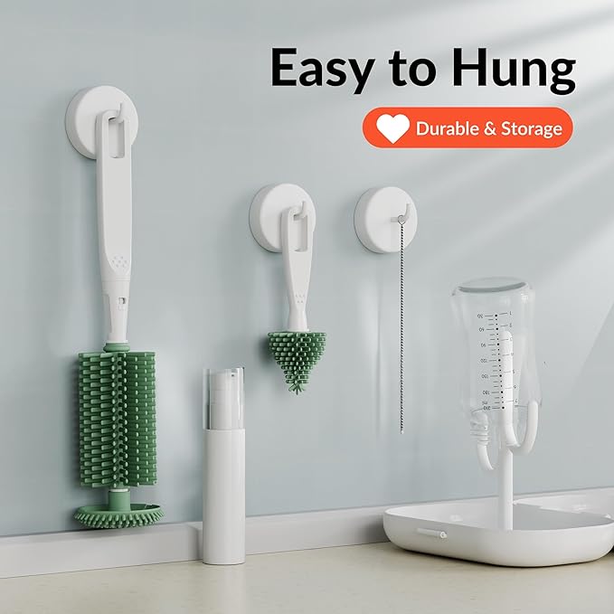 Portable 6 in 1 Travel Kit, Baby Travel Essentials, Bottle Brush Set, Silicone Brushes, Nipple & Straw Cleaner, Soap Dispenser, Storage Box & Drying Rack