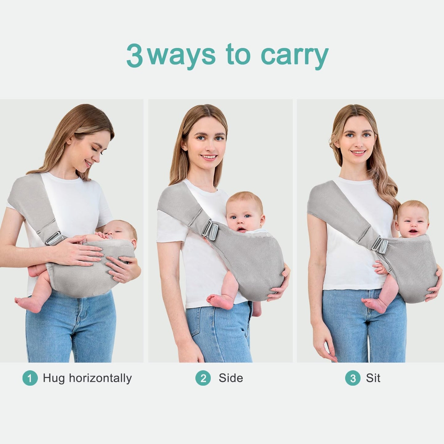 Baby Sling Carrier,Baby Carrier Newborn to Toddler,Toddler Carrier,Portable Lightweight & Spreadable Shoulder Straps (Light Grey)