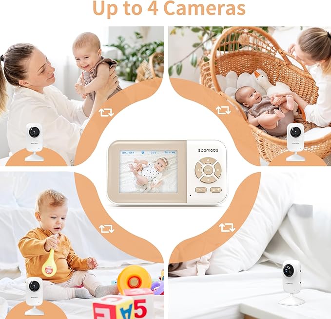 ebemate Video Baby Monitor Camera,2-Way Talk Audio Cam Monitor with Lullabies Baby Monitoring with 2.8" LCD Screen-EB29