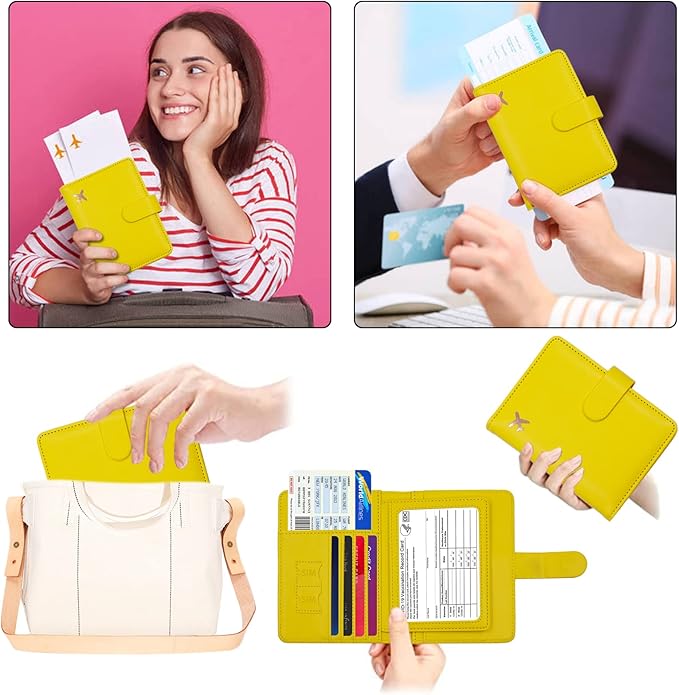 Melsbrinna RFID Passport Holder for Travel Women/Men, Cute RFID Blocking Wallet with Card Slots, Travel Wallet/Passport Case (1, Yellow)