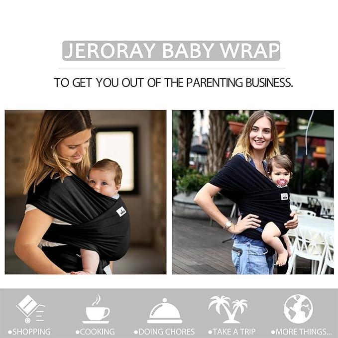 Baby Wraps Carrier, Jeroray Baby Carrier,Hands Free Infant Carrier, Lightweight,Breathable,Softness,Black