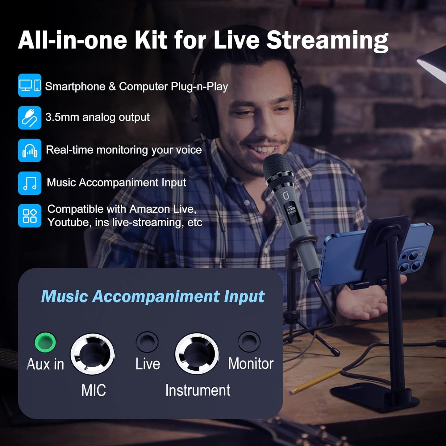 JYX Karaoke Machine with 2 Wireless Mics, 10" Woofer 500W Peak Power Big Portable Bluetooth Speaker with Bass/Treble Adjustment, PA System with Remote Control, LED Lights, Rolling Wheels and Trolley