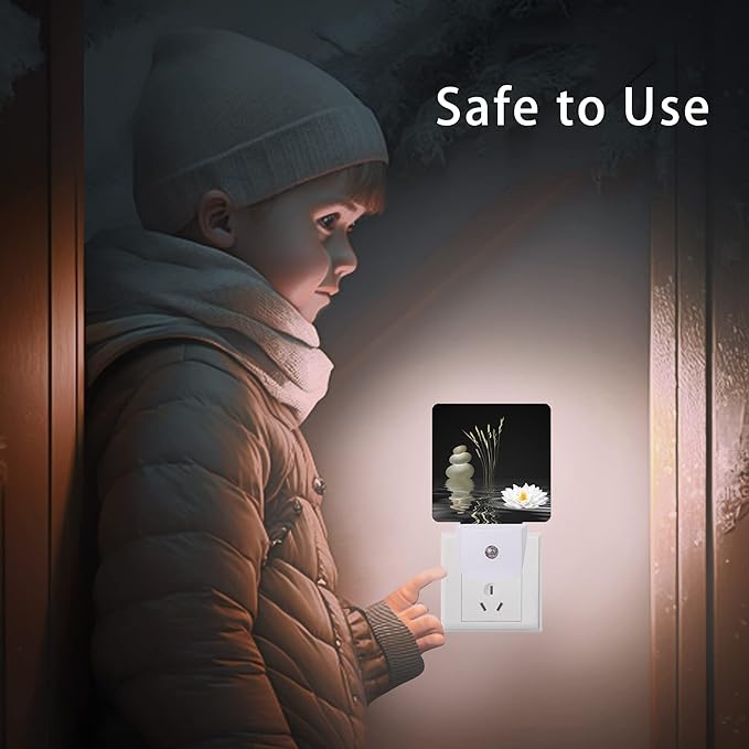 Zen Spa Night Light,Grey Stones Lotus Night Lights Plug into Wall Dusk to Dawn Sensor Led Lamp for Women Men,Led Lights for Stairway/Hallway/Bedroom,0.5W