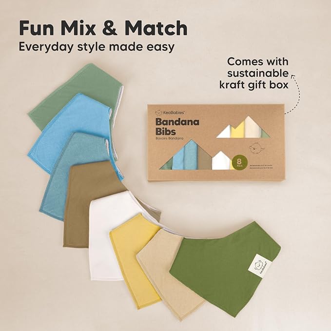 8-Pack Organic Baby Bandana Bibs for Boys, Girls - Super Absorbent Triangle Baby Bibs for Drooling and Teething Infant, 100% Cotton Extra Soft for Newborn, Infant 0-36 Months (Daybreak)