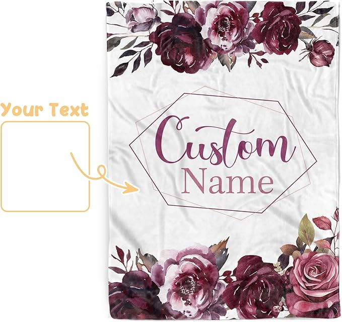 Personalized Baby Blanket with Name, Custom Toddler Blanket for Newborns, Purple Flowers Soft Double Layer Flannel Blankets, Personalized Baby Gifts for Nursery Infant Shower Birthday(47"x60")