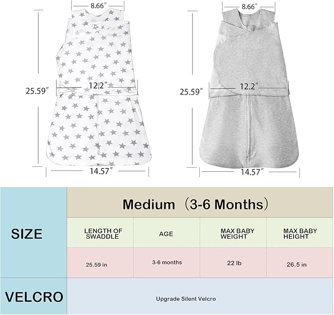 Baby Sleep sack Swaddle,Swaddles 3-6 Months,3-Way Adjustable Wearable Transition Blanket 100% Organic Cotton 2-Piece,12-18 lbs,1.0 TOG(Star&Grey)