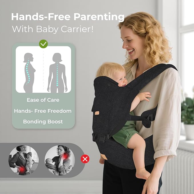 FRUITEAM 6-in-1 Baby Carrier with Hip Seat for Breastfeeding, All Seasons, All Position Adjustable Baby Chest Carrier with Lumbar Support, Adapt to Newborn, Infant & Toddler (Cool Black)