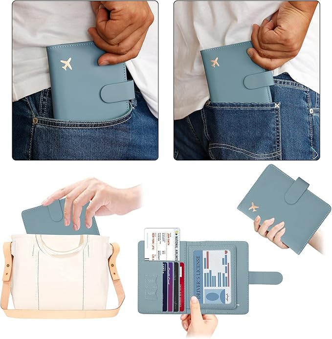 Melsbrinna Rfid Passport Holder for Travel women/Men, Cute Passport Wallet Rfid Blocking Card Slots, Rfid Passport Cover/CaseTravel Wallet, Passport Book Holder (2, Blue1Blue2)