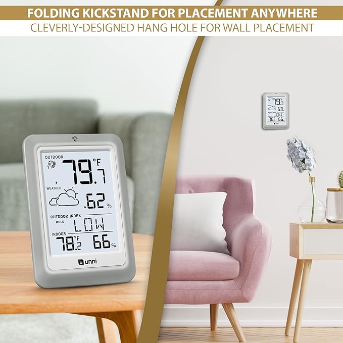 Indoor Outdoor Thermometer Hygrometer Wireless Weather Station, Temperature Humidity Monitor Battery Powered Inside Outside Thermometers with 330ft Range Remote Sensor and Backlight Display