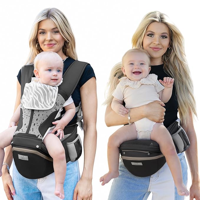 MOMTORY StowNGO Pro Baby Carrier, Safety-Certified 6-in-1 Ultra Storage Baby Carrier Newborn to Toddler, Front & Back Baby Holder Carrier with Hip Seat, Pure Black