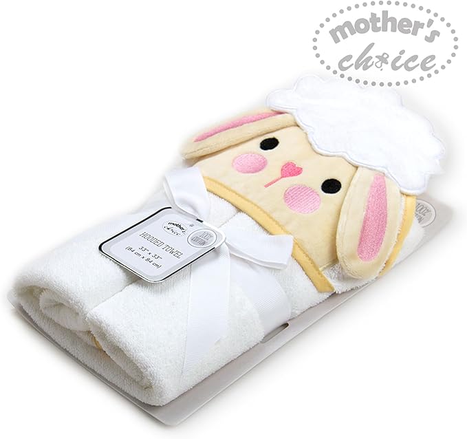 Mother's Choice Baby Hooded Towel - Large Size Cotton, Ultra-Soft & Absorbent Bath Towel for Newborns, Infants, Toddlers, Boys & Girls with Animal Hood (Sheep)