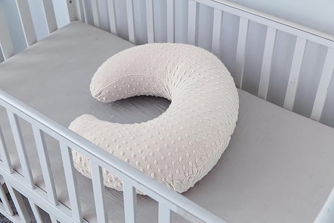 Nursing Pillow and Positioner Breastfeeding and Bottle Feeding, Propping Baby, Tummy Time, Sitting Support for Baby Boy Baby Girl, with Removable Dots Cover (Sand, 22 X 17.7 X 5.9 Inch)