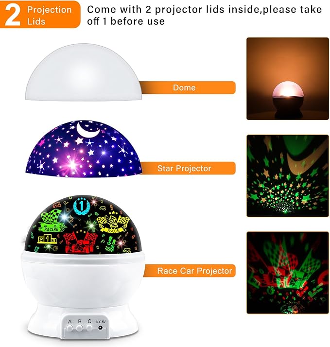 Race Car Night Light Projector Birthday Gifts Toys for Boys Age 3-5 Kids Car Nightlights 360 Degree Rotation with 17 Colors Changing Star Projector Ceiling Light Projector for Boys