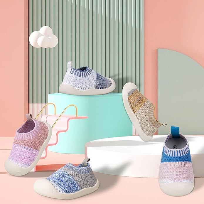 Baby First-Walking Shoes 1-4 Years Kid Shoes Trainers Toddler Infant Boys Girls Soft Sole Non Slip Cotton Canvas Mesh Breathable Lightweight TPR Material Slip-on Sneakers Outdoor