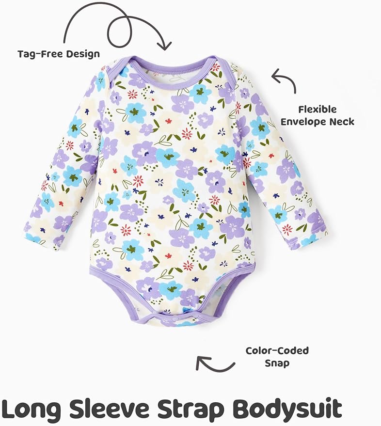 PATPAT Baby Bodysuits - Soft Viscose Made from Bamboo - Long Sleeve Funny for Boys and Girls -Newborn Infant Toddler Clothes