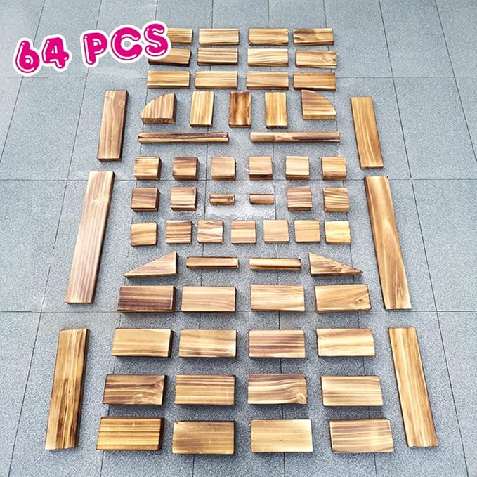 Mega Outdoor Carbonized Wooden Building Blocks Set 54 pcs for Kids Toddlers 3-12, Giant Carbonized Outside Wooden Blocks Playset for Kindergarten Yard, Jumbo Blocks (Giant Set 3#: 46.9 lbs(21.3kg)