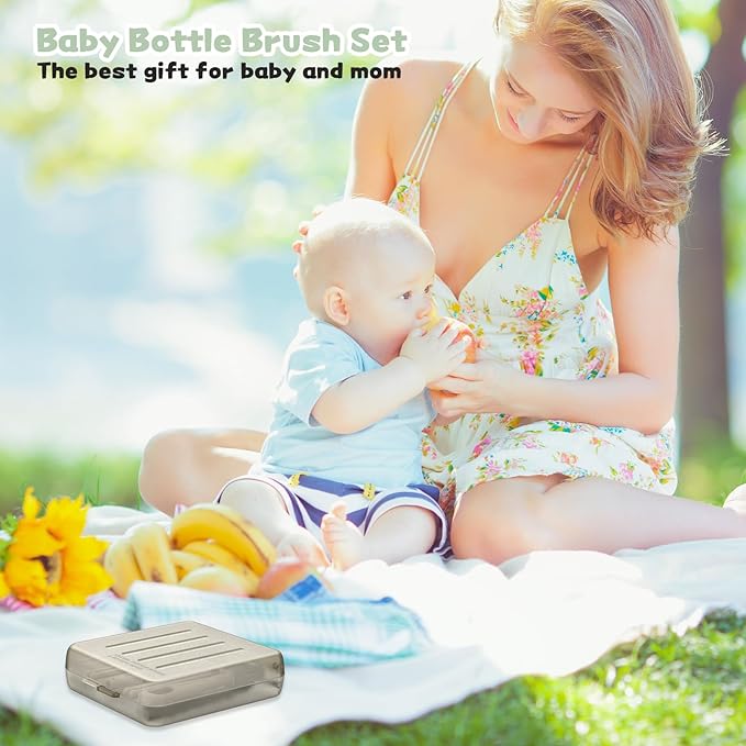 Bottle Brush Set, Portable Bottle Washing Kit,Travel Baby Essentials Silicone Bottle Cleaning Brush with Box, Bottle Cleaning Tool for Home and Travel