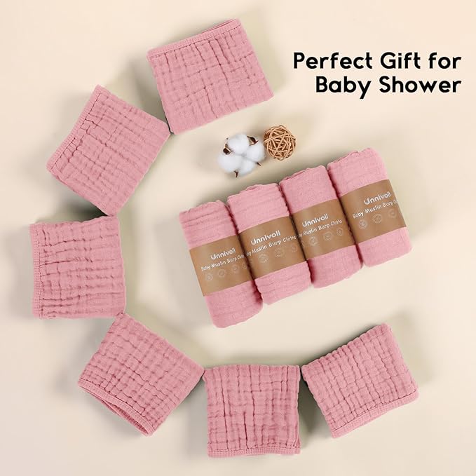 Muslin Burp Cloths for Baby 100% Cotton Burping Cloths for Boys Girls Large 20''X10'' Extra Soft and Absorbent 12 Pack - Bean Paste