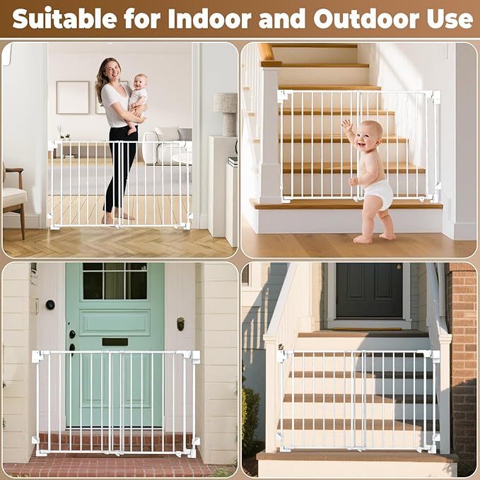 29-45" No Bottom Bar Baby Gates for Stairs, 28" Extra Tall Child Safety Gate with Auto Close Large Walk Thru Door, Hardware Mount Dog Gate Pet Gate for The House Doorways, Indoor Outdoor use