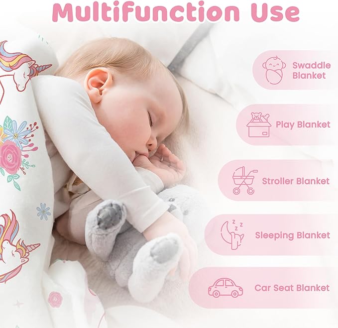 SANDJEST Unicorn Kid Blankets for Girls 30 x 40 - Throw Minky Blanket with Double Layer Dotted Backing - Gifts for Birthday