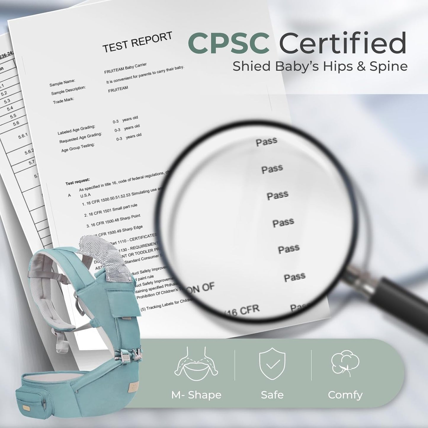 FRUITEAM 6-in-1 Baby Carrier with Waist Stool/Hip Seat, One Size Fits All -Adapt to Newborn, Baby Hip Carrier for Breastfeeding, Infant & Toddler, (Green)