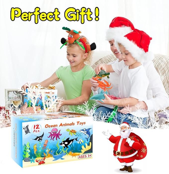 Ocean Sea Animal Figures, 12 Pack Realistic Soft Plastic Bath Toys for Toddlers, Kids, Boys, and Girls