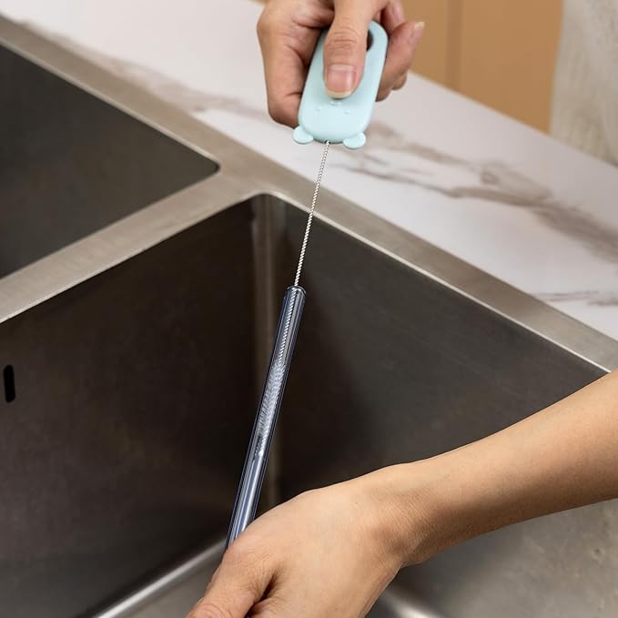 Chemimoso Silicone Spinning Bottle Cleaning Brush, 13.4in Long Handle Water Cup Bottles Cleaner for Baby Bottles, Sports Bottle, Glass Vase, Tumbler, with a Tiny Cup Lid Gap Cleaning Brush, x Blue