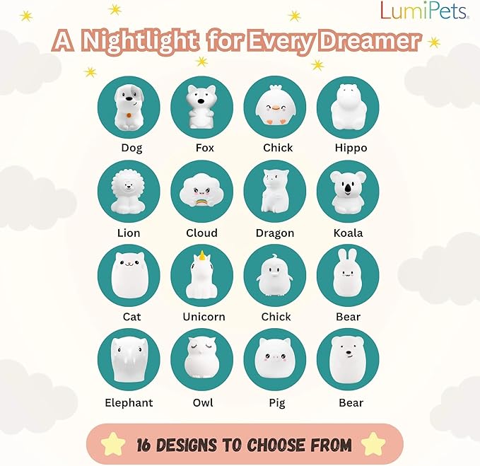 Lumipets Pepper The Puppy Dog Squishy Silicone Night Light for Kids | Cute Night Light with Remote & Touch Control for Baby & Toddler Bedrooms | Color Changing Animal Lamp | Soft Portable Nightlight