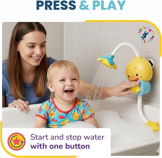 Yellow Duck Water Spray Suction Cup Toddler Bath Toy for Boys and Girls - 18+ Months and Up - Features Waterproof Recycling Water Pump with Multi-Spray Modes for Bathtime Water Play in Bathtub