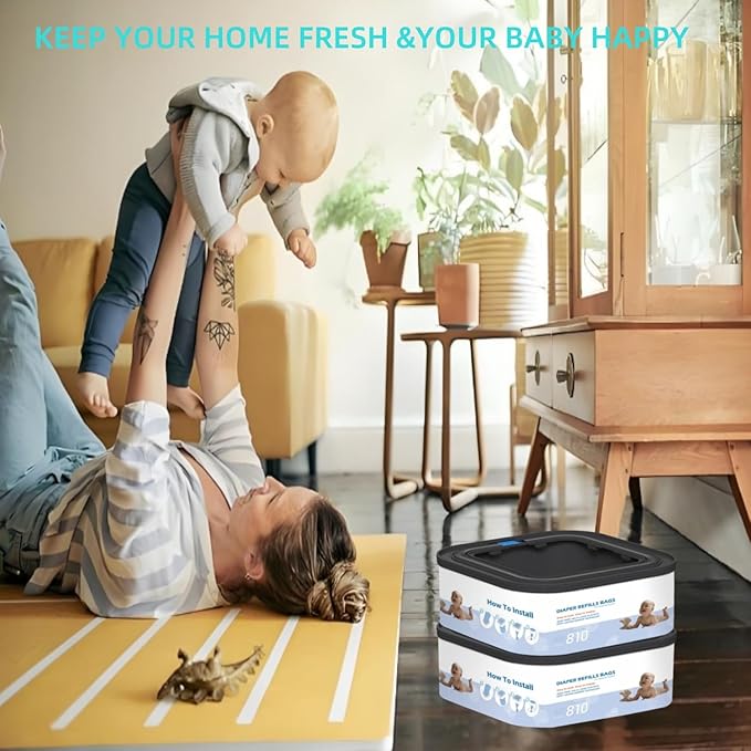 2 Packs Jumbo Square Refills Disposal Bags Refill Compatible with Diaper Genie Compact and Select Pails (Not Fit Classic Version Pails), Hold Up to 810 Newborn-Sized Diapers Per Refill