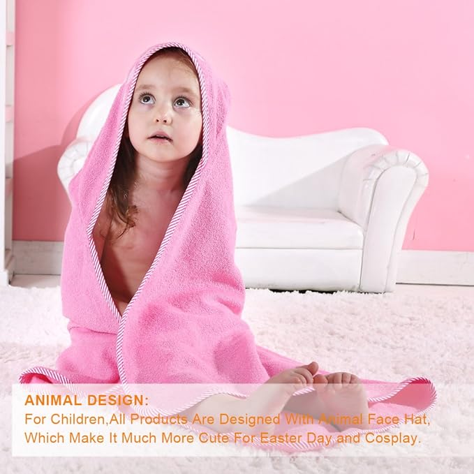 MICHLEY Animal Face Hooded Baby Towel Cotton Bathrobe for Boys Girls 0-6 Year Pink