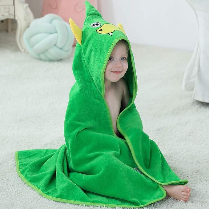 MICHLEY Unisex Baby Animal Hooded Bath Towel Soft Cotton Beach Swimming Bathrobe for 0-6T, Green