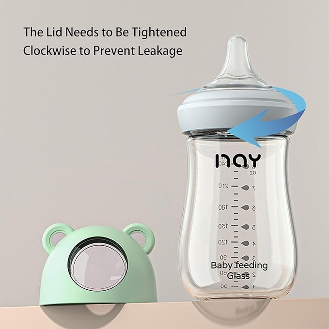 Natural Glass Baby Bottle for Breastfeeding Babies, 8oz Anti-Colic Baby Bottle with Natural Response Nipple(M), Clear, Wide Neck, 2 Pack, 3 Months+