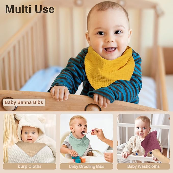 Muslin Baby Bibs,Soft Triangular Baby Bandana Drool Bibs for Baby Boy Girl,Solid Colors Bib for Drooling Teething