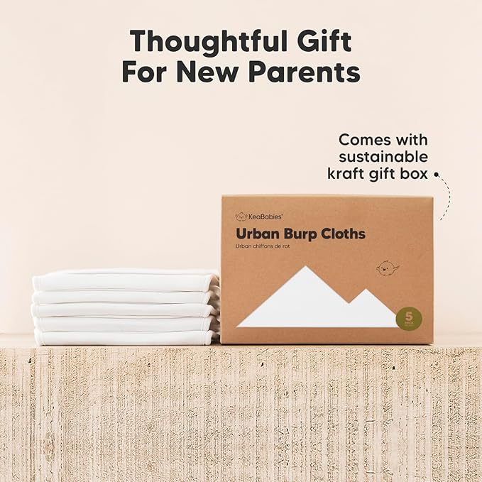 Organic Burp Cloths Baby Boy & Girl - 5-Pack Super Absorbent Cotton Burping Cloths for Babies, Soft & Plush Newborn Spit Up Rags, Infant Towels for Milk Spit Up, Unisex, Large 21" x 10" (Soft White)